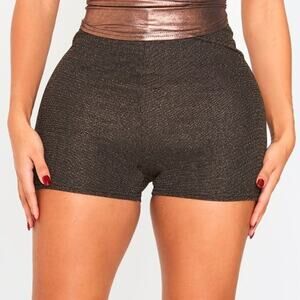 Pretty Little Thing Women's Shape Gold Lurex Glitter Hot Pants Shorts Size‎ 4